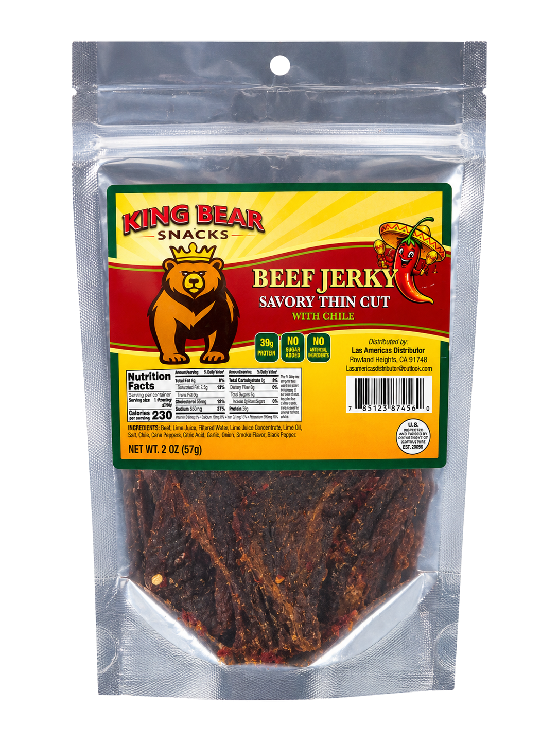 King Bear Snacks - Beef Jerky Savory Thin Cut with Chile