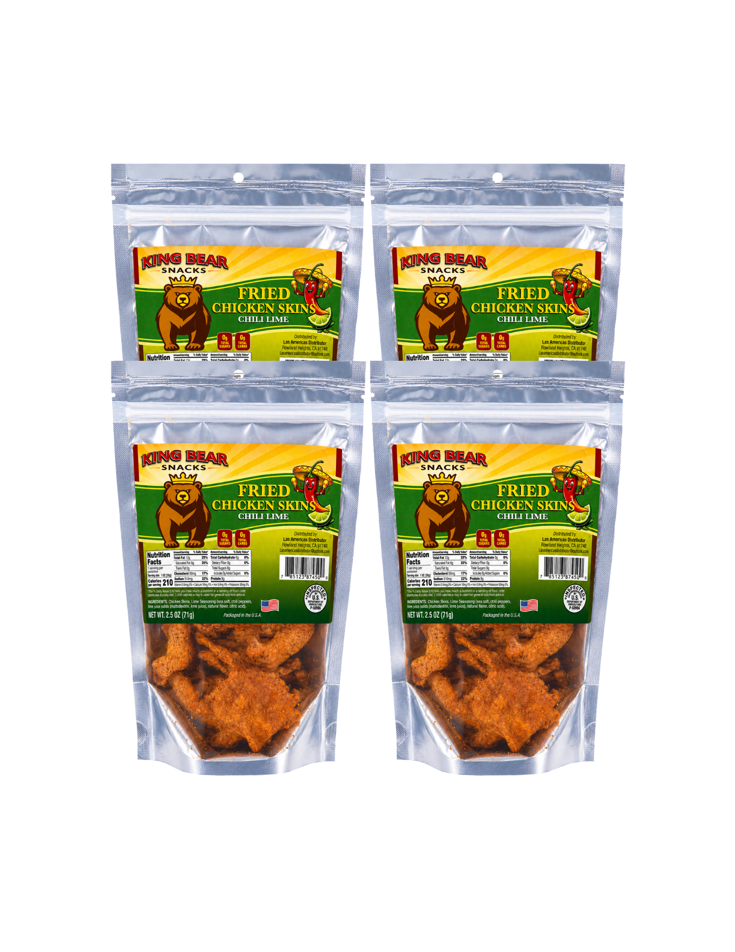 King Bear Snacks - Fried Chicken Skins Chili Lime 4-Pack Bundle