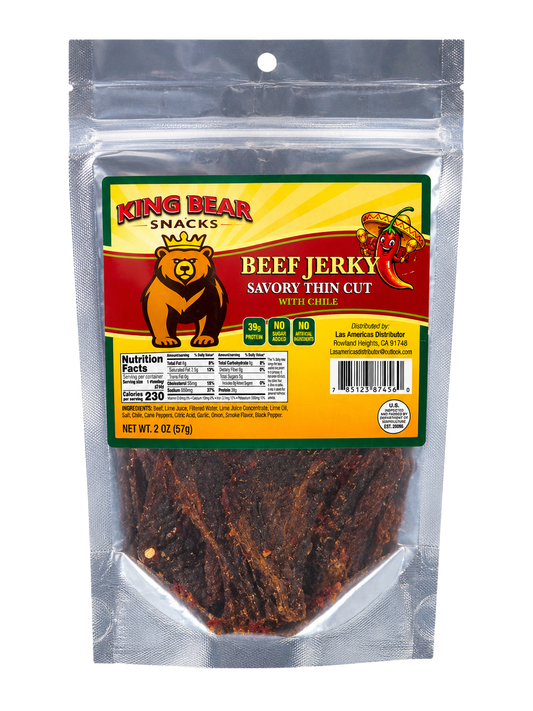 King Bear Snacks - Beef Jerky Savory Thin Cut with Chile